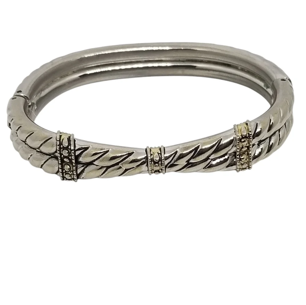 VINTAGE SILVERTONE CABLE ROPE DESIGN HINGED STATEMENT BRACELET